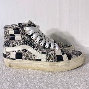 Vans White Black W Light Pink Accents Sk8-Hi Patchwork Floral Sneakers 7.5